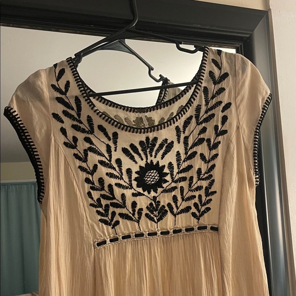 Free People Cream Dress with Black Embroidery